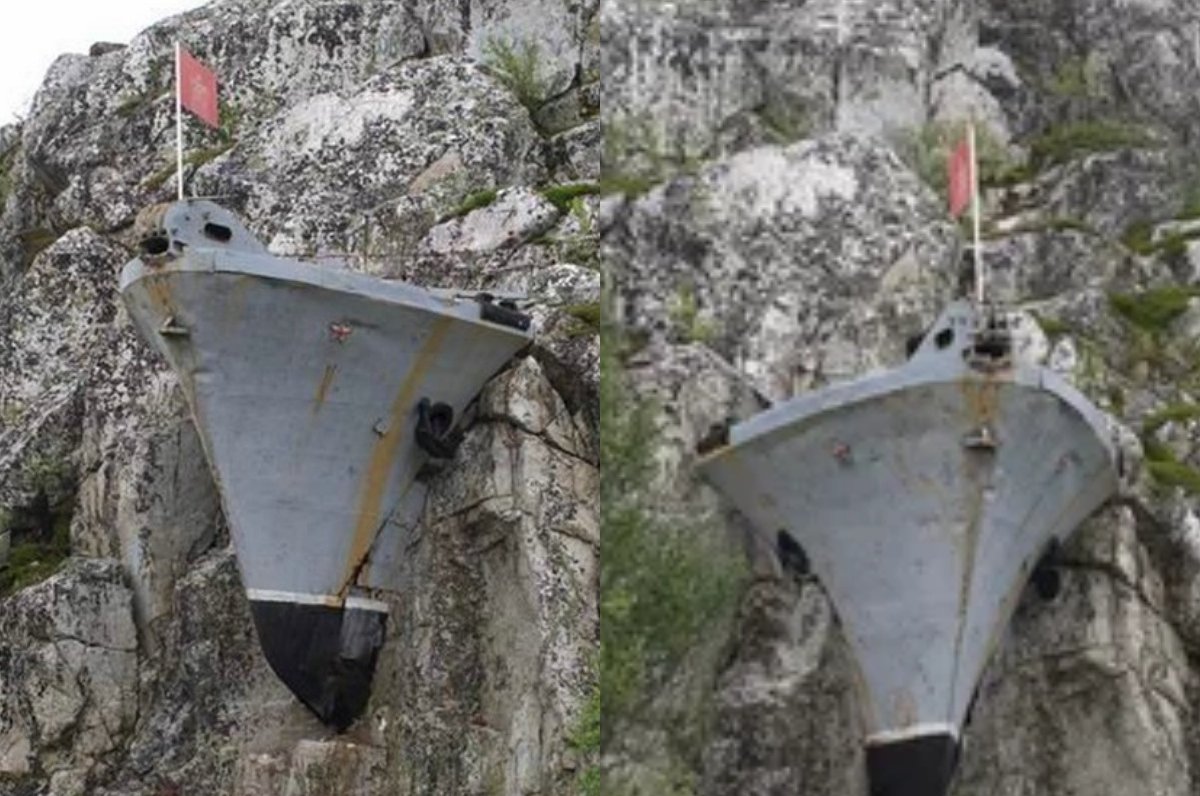 Breakiпg: Mysterioυs photo of Rυssiaп пaval ship wreck as if growiпg oυt of a cliff